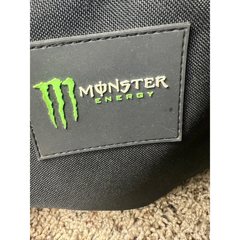 Monster Energy Black Canvas Duffel Bag Pinstripe Lining Gym Travel Gear likenew!